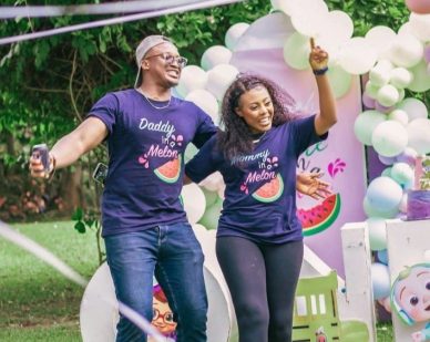Couple celebrating outdoors with bubbles